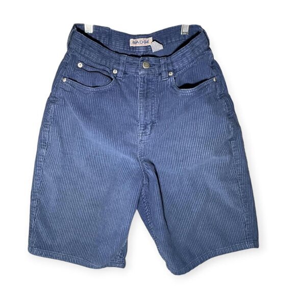 Badge Pants - VTG Badge 90s Corduroy Shorts Women’s 16R Blue Relaxed Fit High Waist Baggy Surf
